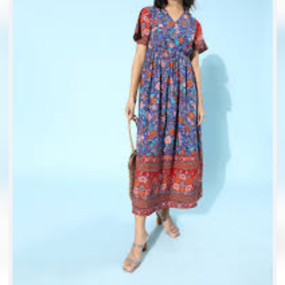 Bohemian Pretty Garden A-line Little maxi dress v-neck Floral Multi size.med - Picture 5 of 14
